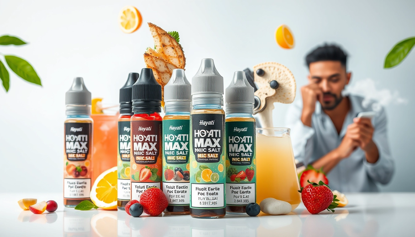 Hayati Pro Max Nic Salt e-liquids displayed with vibrant flavors